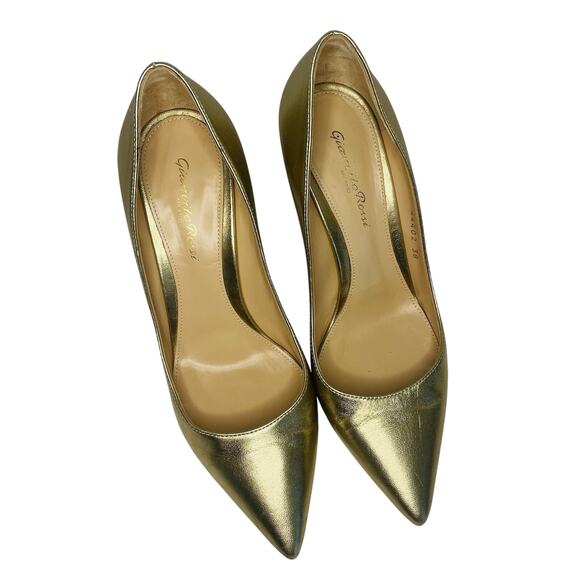 GIANVITO ROSSI Metallic Gold Pumps High Heels Leather Italy Designer EUC Size 38 - Picture 2 of 12